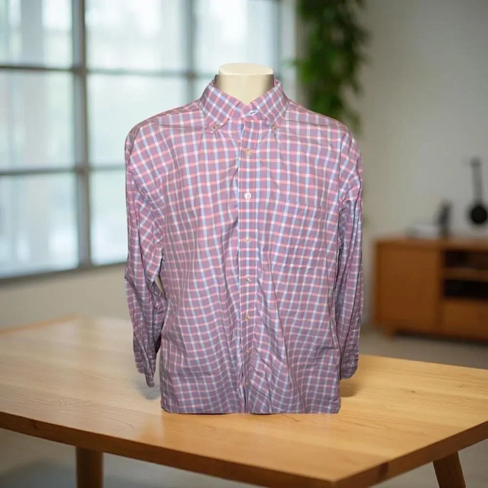Vineyard Vines Classic Fit Murry Shirt Blue Pink Check Button Up Size XL #83 - Picture 6 of 6